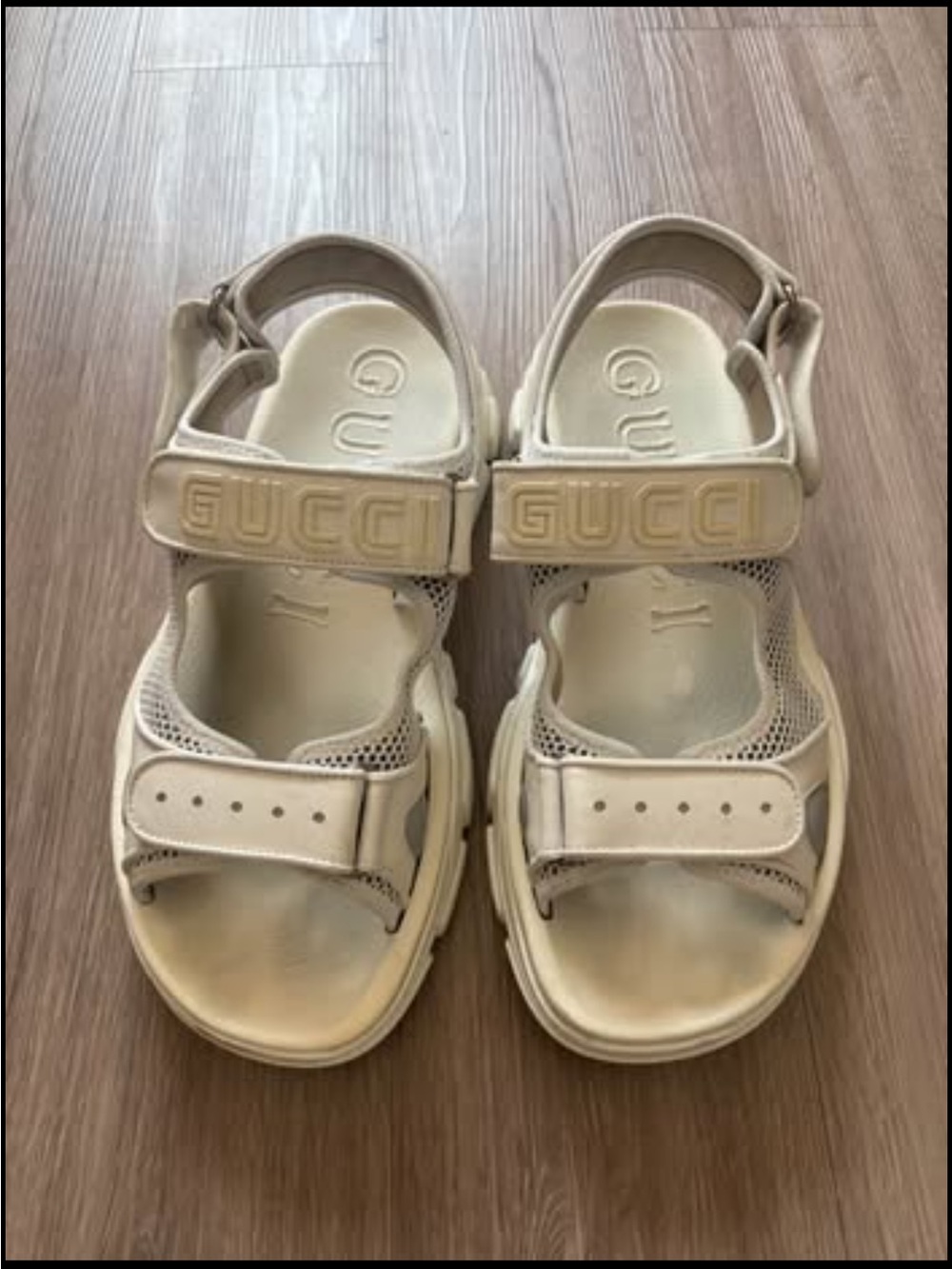Gucci Ivory Cream Strappy Sandals with Logo Strap